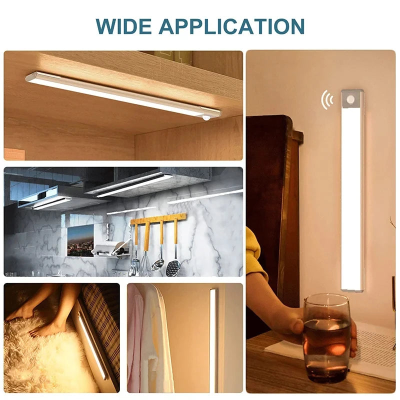 FanzyMarket LED motion sensor cabinet light, 15.7-inch rechargeable wireless night lamp with dimmable, 3 color temperatures for kitchen or closet.