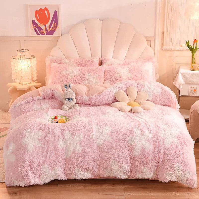 3-Piece Mink Velvet Coral Fleece Duvet Cover Set – Super Shaggy Warm Cozy Bedding with 2 Pillowcases, Multiple Sizes 150x200–220x240 cm (59x79–87x94 in)