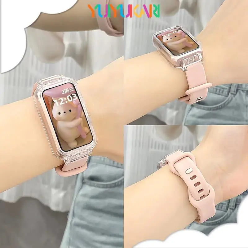 Silicone Watch Band and PC Protective Case for Smart Fitness Trackers - Unisex Replacement Strap