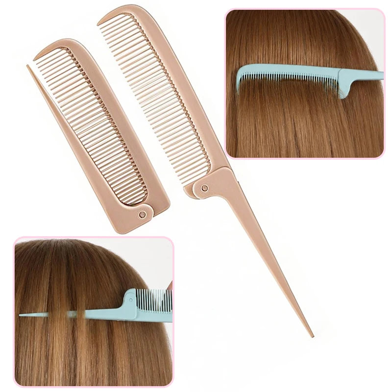 Portable Folding Tail Comb - Mini Compact Rat Tail Parting Comb for Wigs & Travel