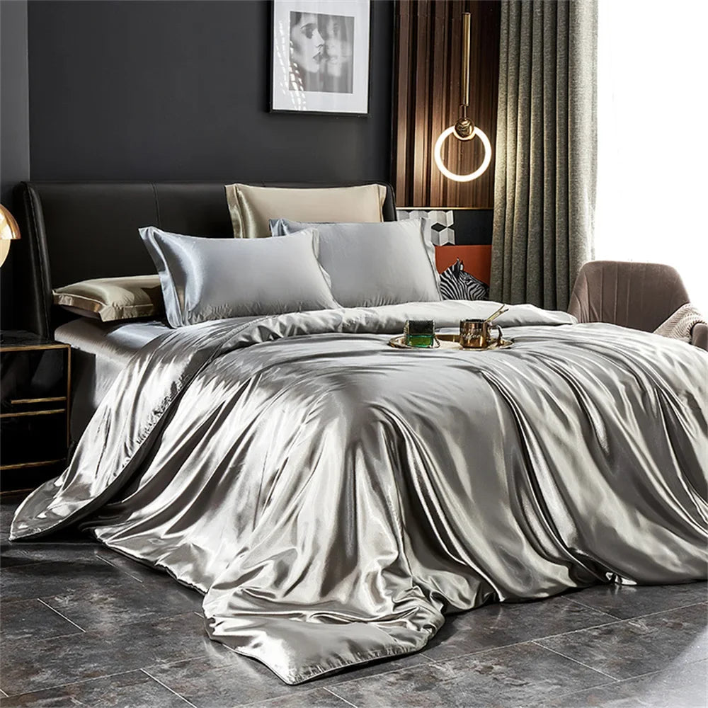 Luxury Silk-Feel Satin Bedding Set - Duvet Cover, Bed Sheet & Pillowcases - Twin/Full/Queen/King (3-5 Pc)