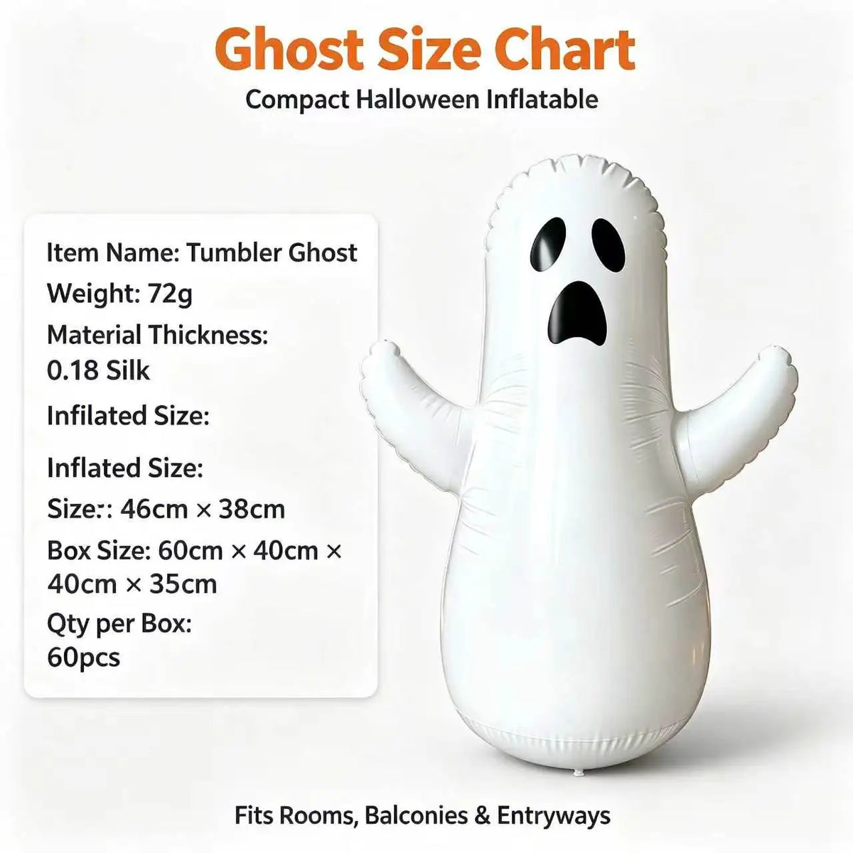 Halloween Inflatable Decor Set 39.4 in (100 cm) Pumpkin Ghost Bone Party Decorations