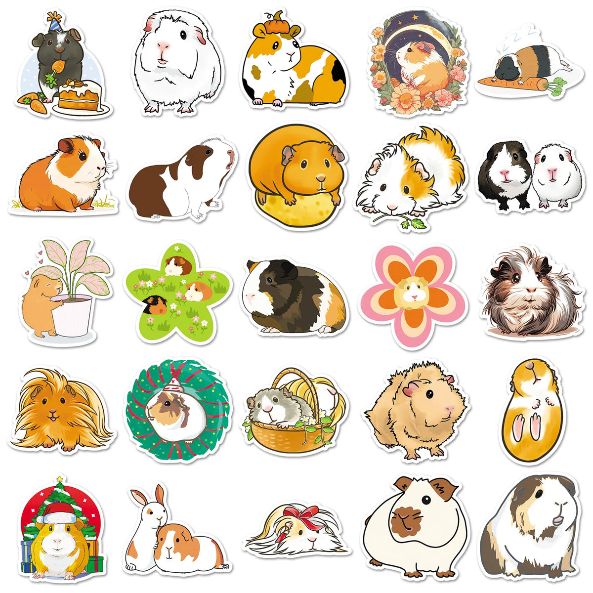 50-Pack Cute Kawaii Guinea Pig Stickers, Waterproof Cartoon Decals for Phone, Laptop & Scrapbook