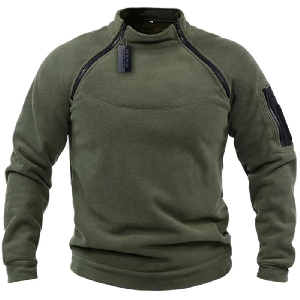 Men's Tactical Fleece Hoodie Windproof Thermal Zippered Pullover for Hiking and Camping