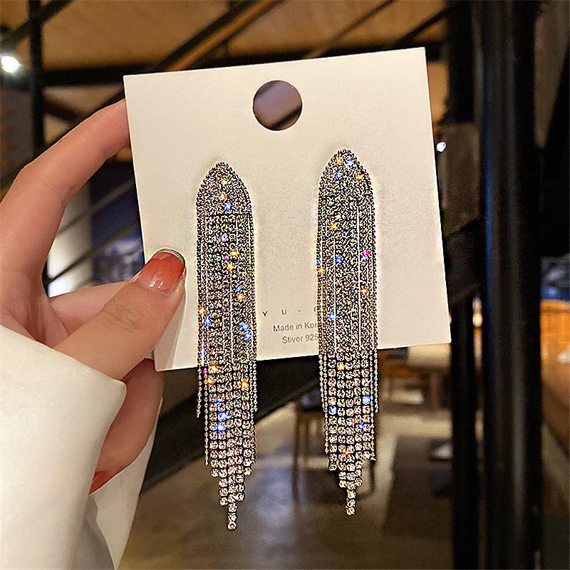 Cubic Zirconia Geometric Drop Tassel Earrings for Women Vintage Party Dangle Earrings