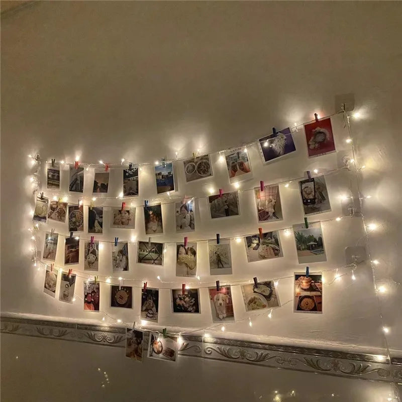 Battery Operated LED Photo Clip String Lights — 2/5/10 m (6.6/16.4/32.8 ft) Fairy Lights with Photo Clips for Bedroom, Party, Wedding, Christmas
