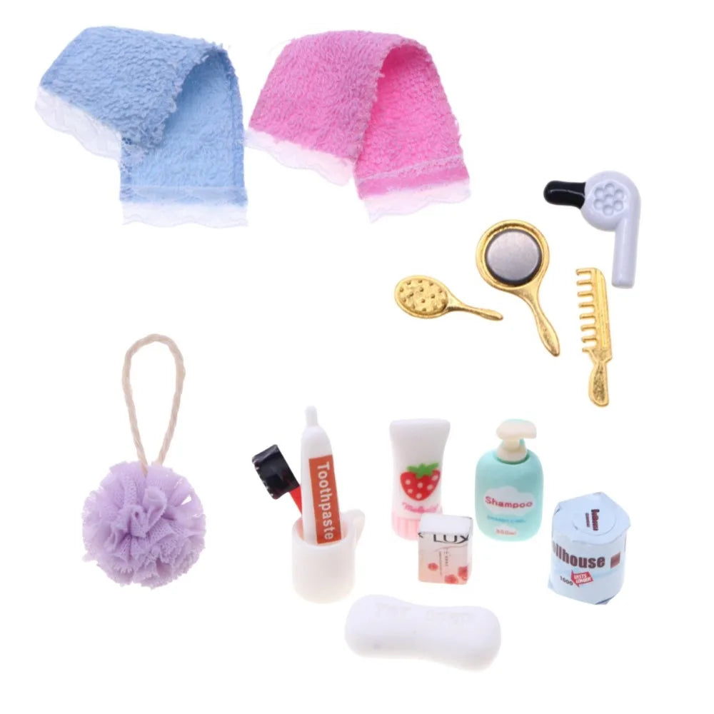 1/12 Scale Dollhouse Makeup Kit - Mini Hair Dryer, Comb & Accessories Set, Multicolor