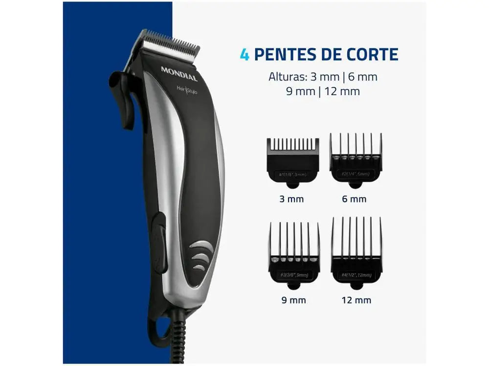 Corded Electric Hair Clipper 110V - Stainless Steel Blades, 4 Guide Combs