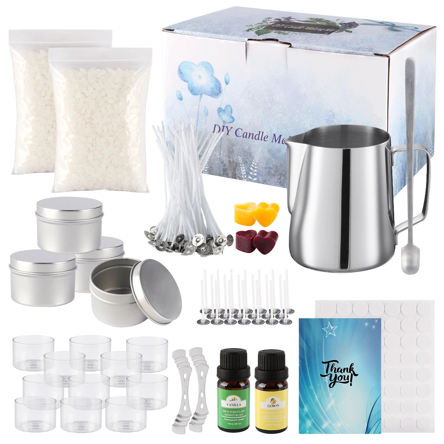 DIY Candle Making Kit with Soy Wax & Essential Oils – Aromatherapy Candle Supplies for Beginners, Gift Set