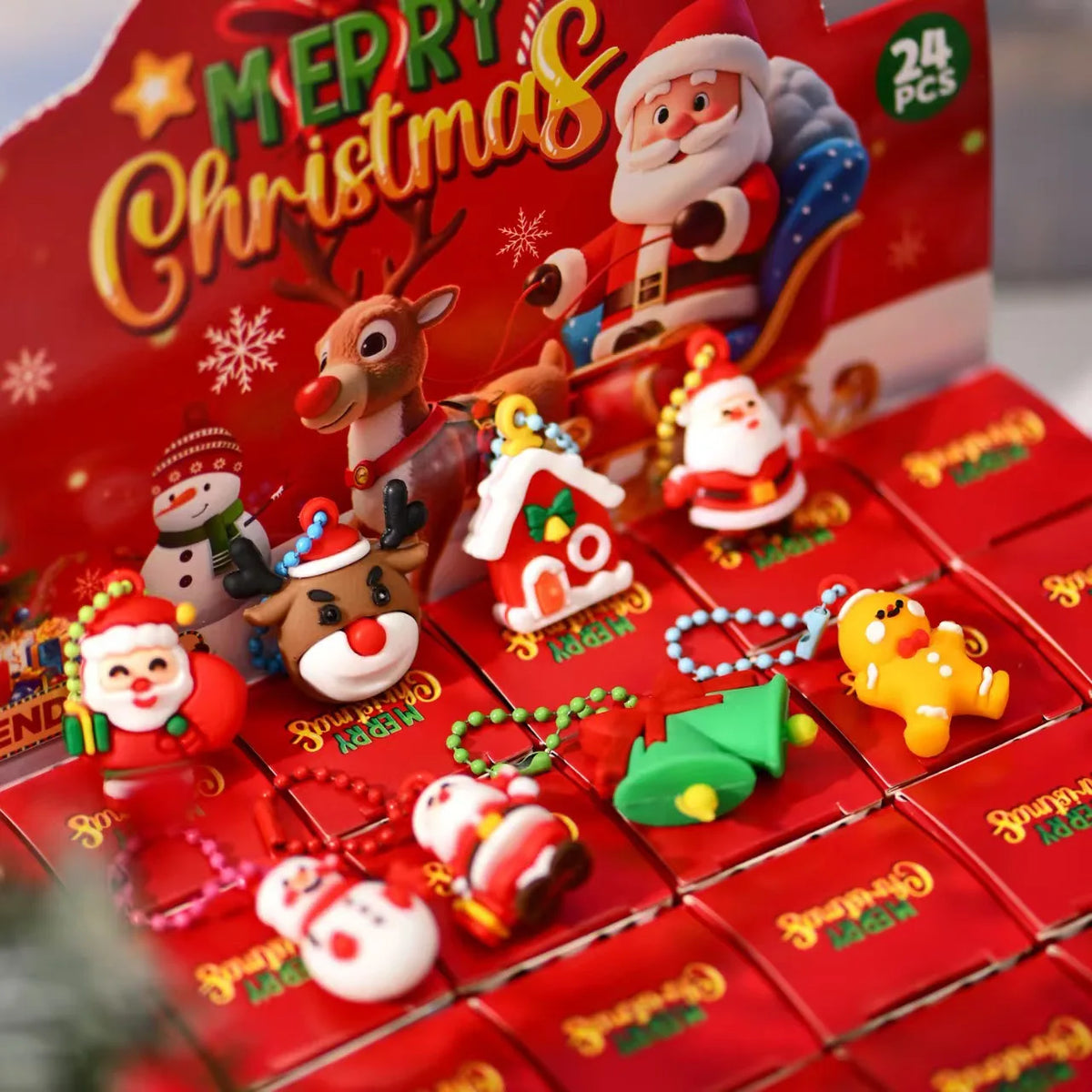 24-Pack Christmas Blind Box Advent Calendar Pendants Santa Snowman Reindeer Ornaments Party Favors