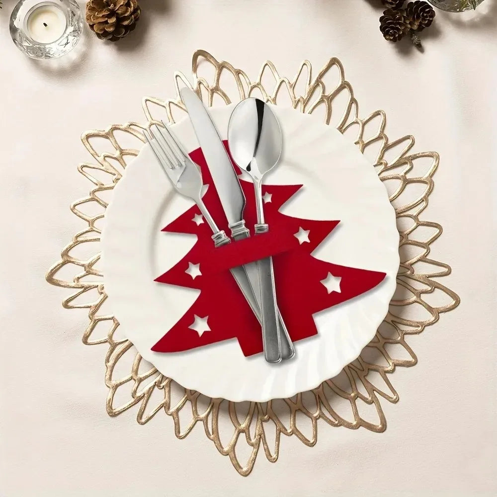 12-Pack Christmas Tree Felt Placemats with Fork and Spoon Pockets Holiday Table Decorations