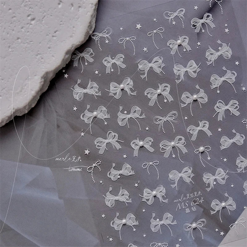 5D Lace Bow Nail Stickers with Crystal Rhinestones view 5
