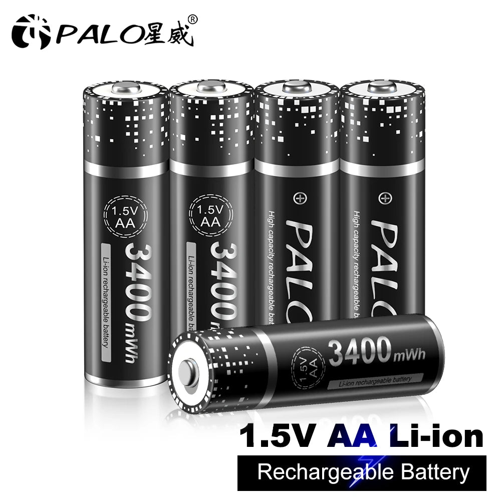Rechargeable AA 1.5V Li-Ion Battery 3400 mWh (≈2267 mAh) Long-Lasting Power for Clocks, Wireless Mice and Toys
