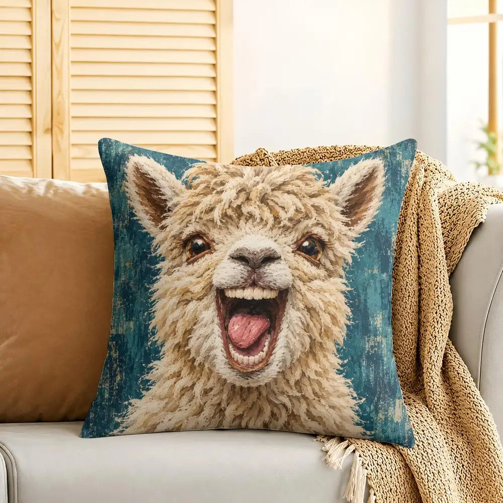 Humorous Goat Face Plush Cushion Cover Soft Short-Pile Pillow Case for Sofa Bed Home Decor