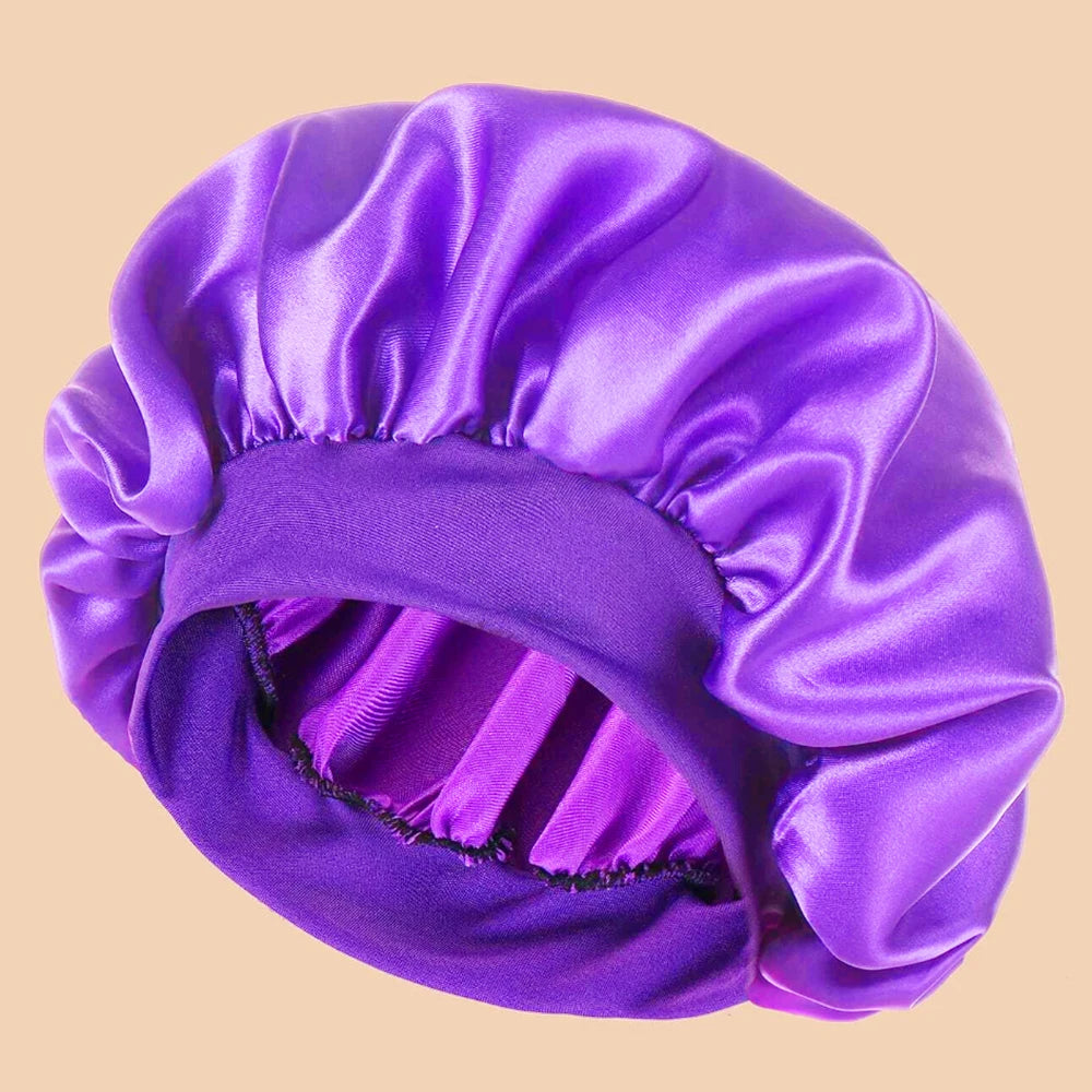Satin Wide-Brim Shower Cap Sleep Bonnet - Single - 16 Colors
