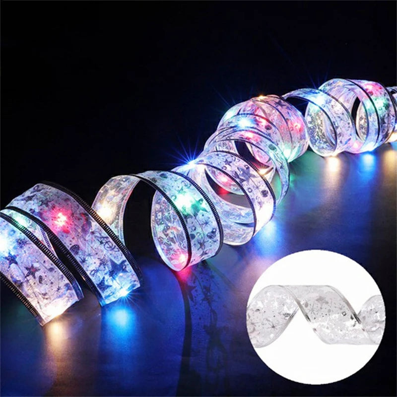 Christmas Ribbon LED Fairy Lights – 2m/5m/10m (6.6ft/16.4ft/32.8ft) Battery-Powered Ribbon String Lights for Home, Tree & Holiday Decor