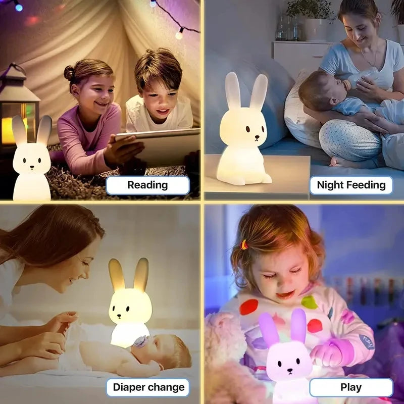Silicone Rabbit Night Light - Touch Sensor LED, 7-Color USB Rechargeable Kids & Nursery Lamp