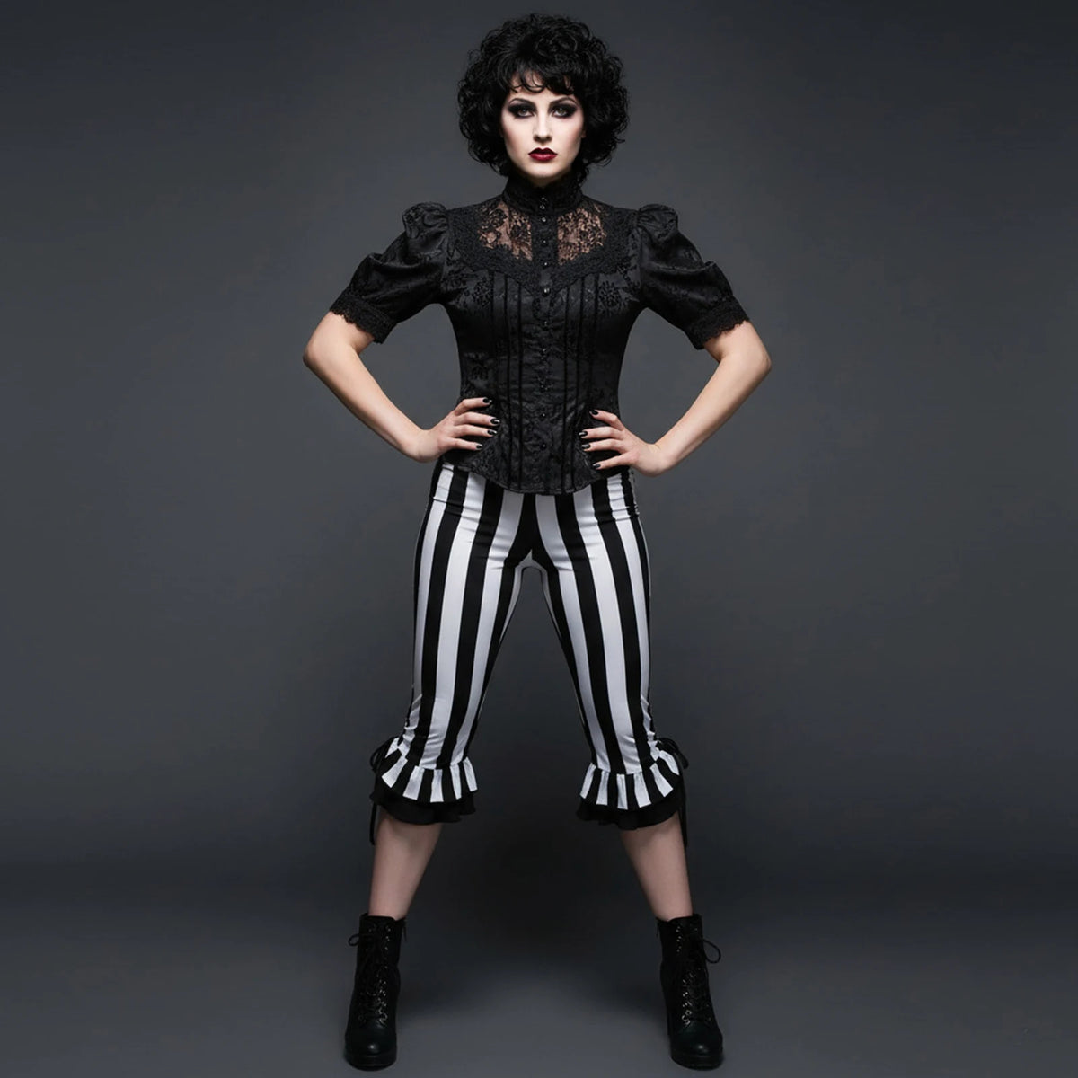 Black and White Striped Calf-Length Capri Pants — Y2K Wide-Leg Bell Bottom Leggings, Low-Waist Slim Fit for Cosplay & Halloween