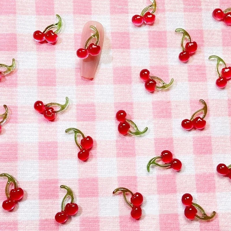 20-Pack 3D Mini Red Cherry Nail Charms Resin Nail Art Decorations for DIY Manicure