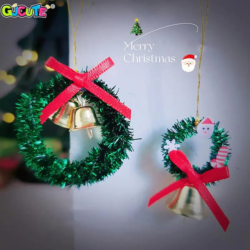 Mini Christmas Wreath for Dollhouse Hanging Garland with Bow & Bell