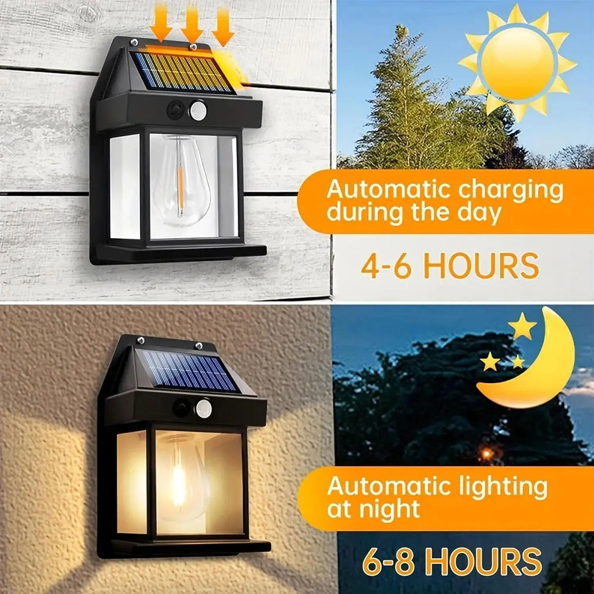 Solar LED Motion Sensor Wall Light - IP65 Waterproof Warm White Outdoor Security Light for Patio Deck Porch Garage