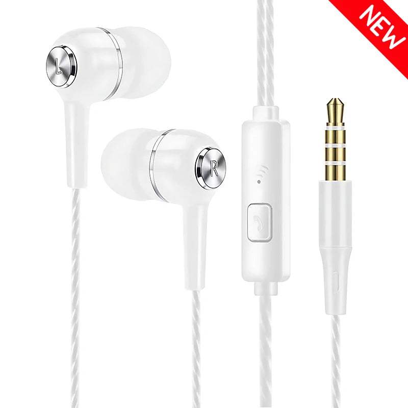 3.5mm Wired In-Ear Headphones with Microphone - HiFi Heavy Bass Stereo Earbuds for Gaming & Sports