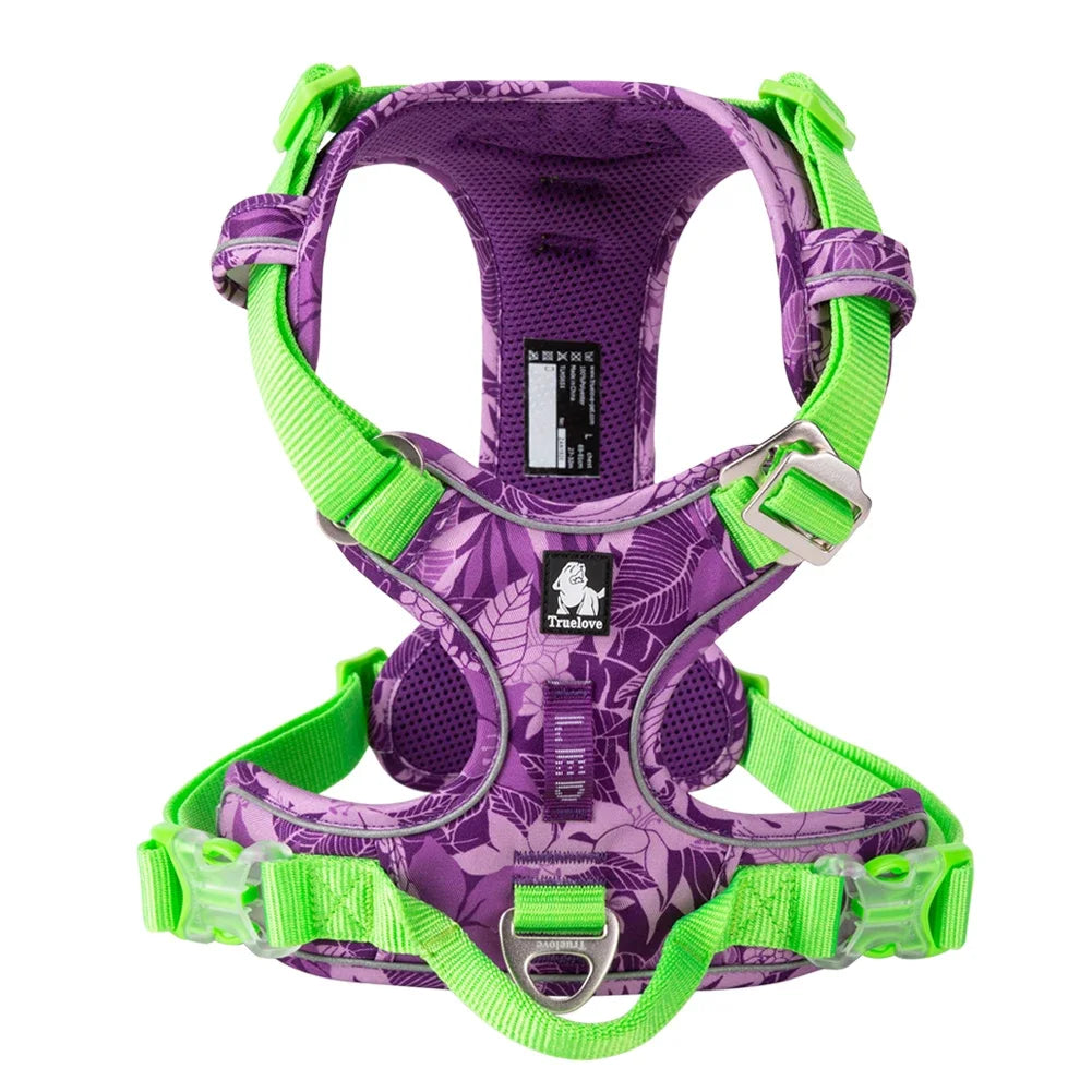 Adjustable Padded Dog Harness with Handle – Reflective Nylon, Front & Back Leash Attachments, Quick-Release Vehicle Safety Harness