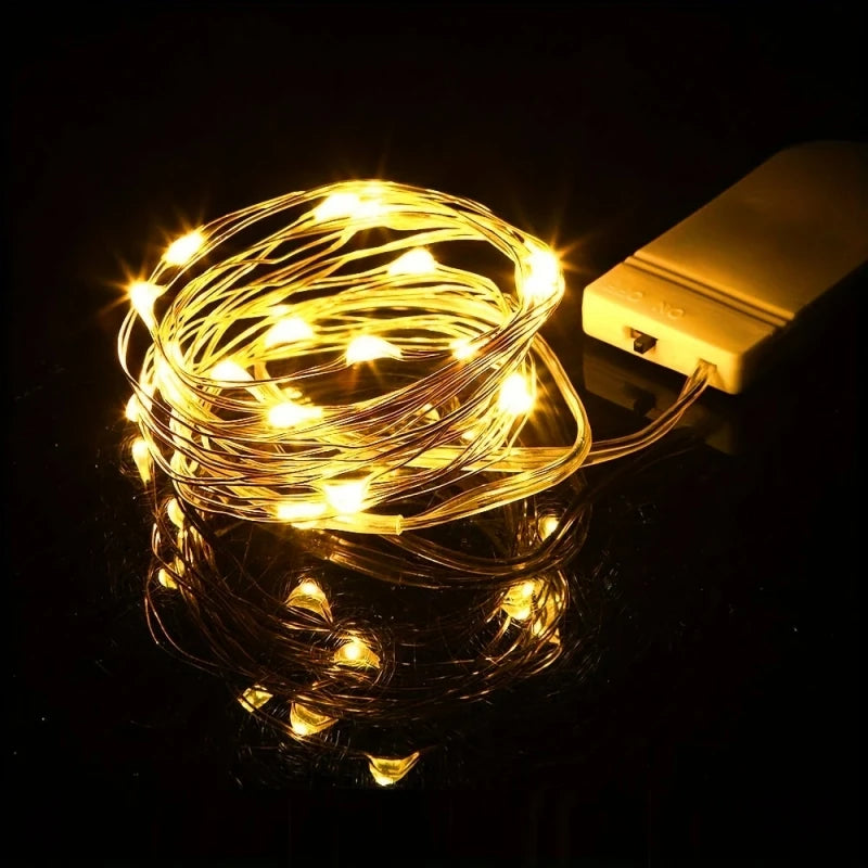 Battery Operated Fairy String Lights — Silver Wire LED Firefly Lights, 1–10M (3.3–32.8 ft), 10–100 LEDs for Christmas, Wedding & Party
