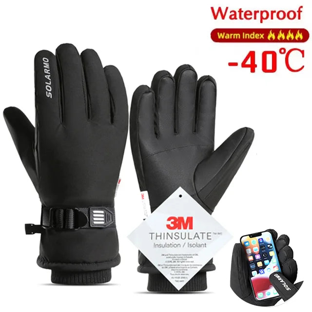 Unisex Winter Waterproof Cycling Gloves - Touchscreen Fleece-Lined Non-Slip Full-Finger Gloves for Motorcycle, Ski & Outdoor Sports