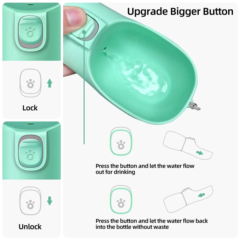 Portable Leakproof Dog & Cat Water Bottle – 300/350/550ml (10oz/12oz/18.6oz) Travel Dispenser with Built-In Bowl