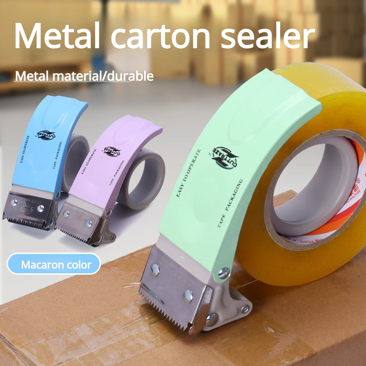 Handheld Metal Shipping Tape Dispenser Cutter — Fits 5 cm (2") & 6 cm (2.36") Tape for Moving, Mailing, Box Sealing