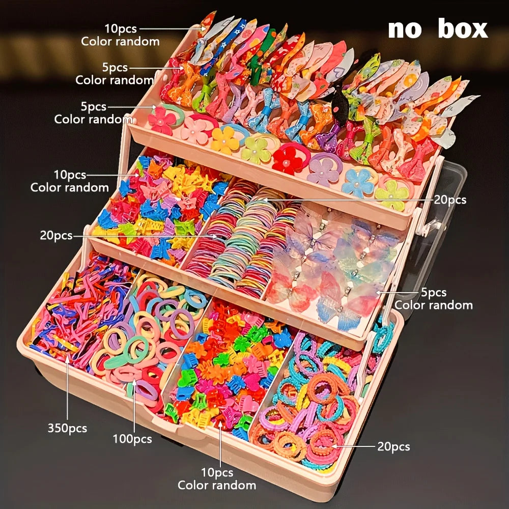 555-Piece Colorful Butterfly Hair Clips and Elastic Bands Set for Girls, Cute Kids Hair Accessories