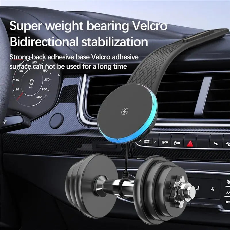 Magnetic 15W Wireless Car Charger Mount - Dashboard Phone Holder, USB-C Fast Charging
