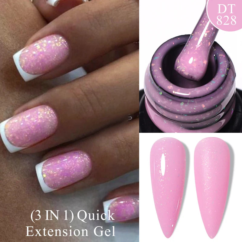 7ml Quick Extension Gel Nail Polish – Glitter Pink, Gold, Purple, Milky White | UV/LED Builder Gel for Nail Extensions