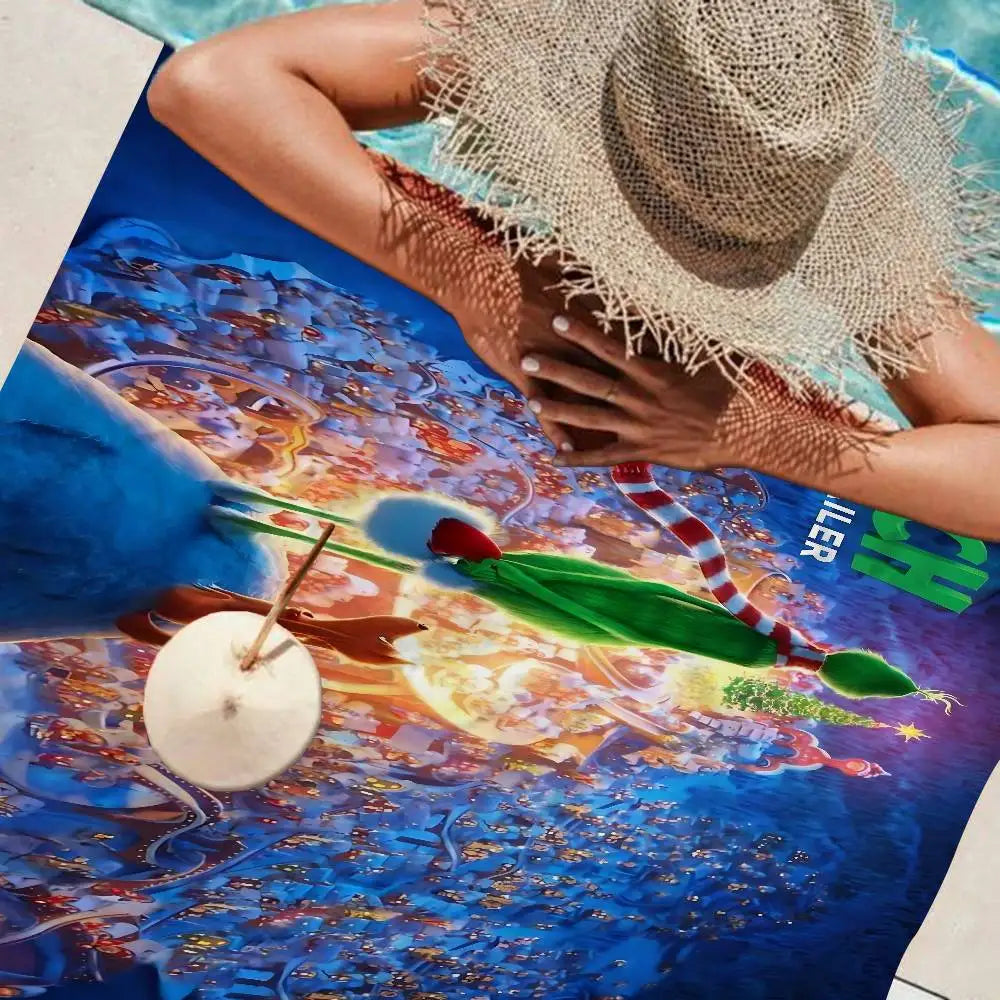 Cartoon Grinch-Inspired Beach Towel - Microfiber Quick-Dry Sand-Free Bath & Pool Towel for Girls | Multiple Sizes (30x30–76x182 cm / 12x12–30x72 in)