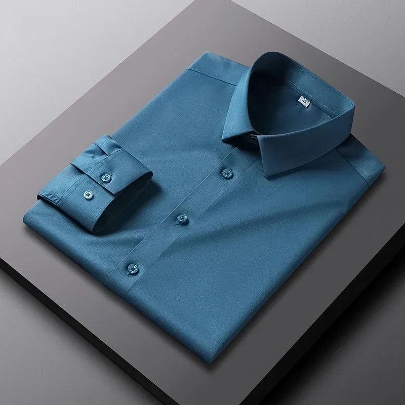 Men's Business Casual Long Sleeve Wrinkle-Resistant Polyester Dress Shirt – Smart Casual, All-Season