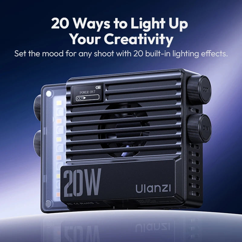 20W RGB Pocket LED Light CRI 95+ — USB-C Rechargeable Video & Photography Light for Portraits, Food & Still Life