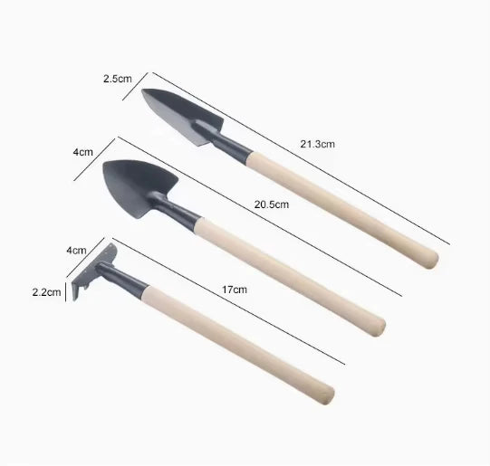 3-Piece Mini Indoor Planting Tool Set - Hand Trowel, Rake & Fork with Wooden Handles, Portable Gardening Tools for Small Plants