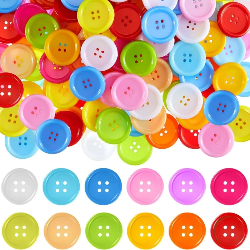 Colorful Round 4-Hole Plastic Sewing Buttons, Mixed Sizes 10/15/20/25/30mm (0.39–1.18 in) Pack 20–100 for DIY Crafts, Scrapbooking & Clothing