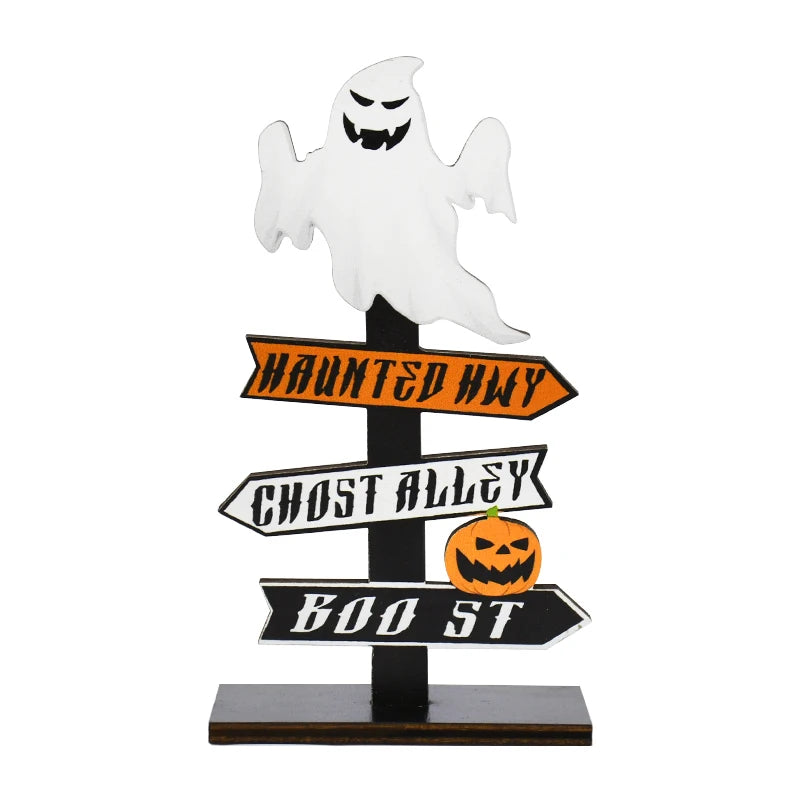 Wooden Halloween Ornament Ghost Pumpkin Skull Desktop Decoration for Kids Party