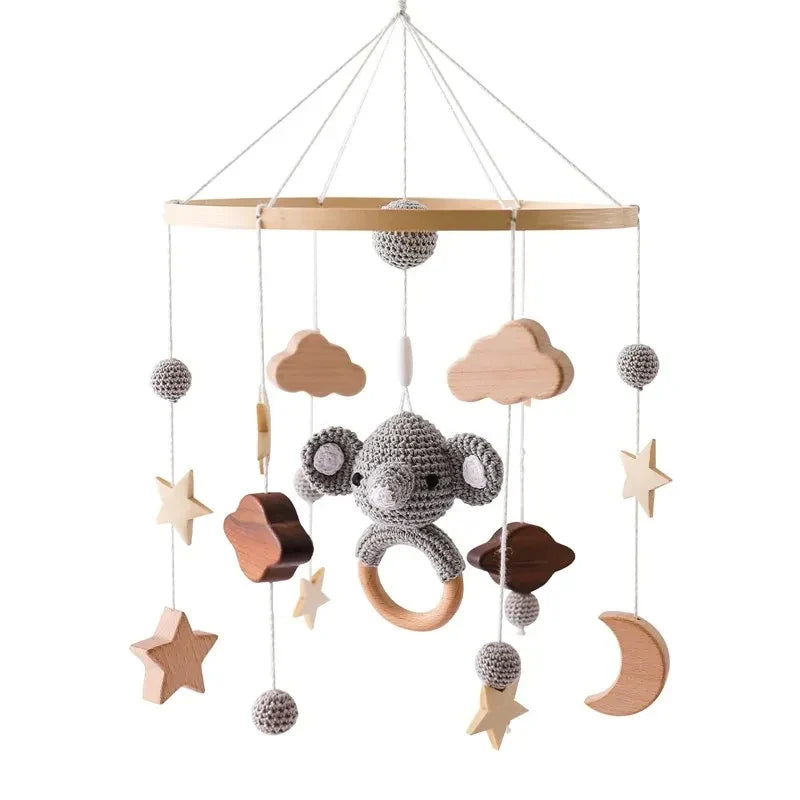 Wooden Crochet Crib Mobile with Felt Rattles – Hanging Bed Bell Toy for Newborns & Infants 0-12 Months