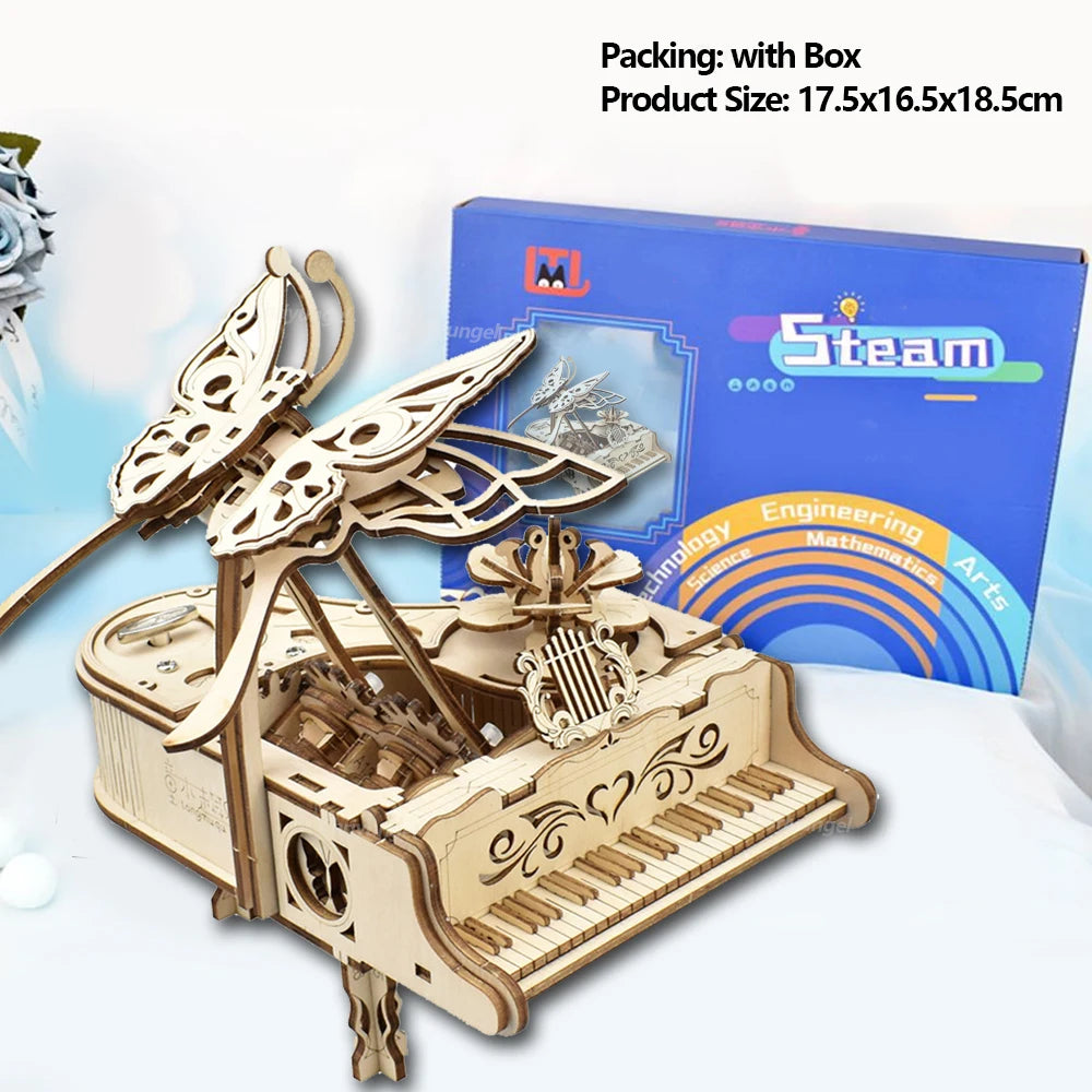 3D Wooden Piano Music Box DIY Model Kit — Mechanical Puzzle for Teens & Adults