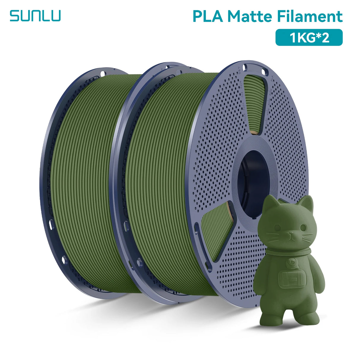 PLA Matte Filament 1.75mm 1kg Spool (2.2 lb) 2-Pack, Matte Finish Neatly Wound for FDM 3D Printers