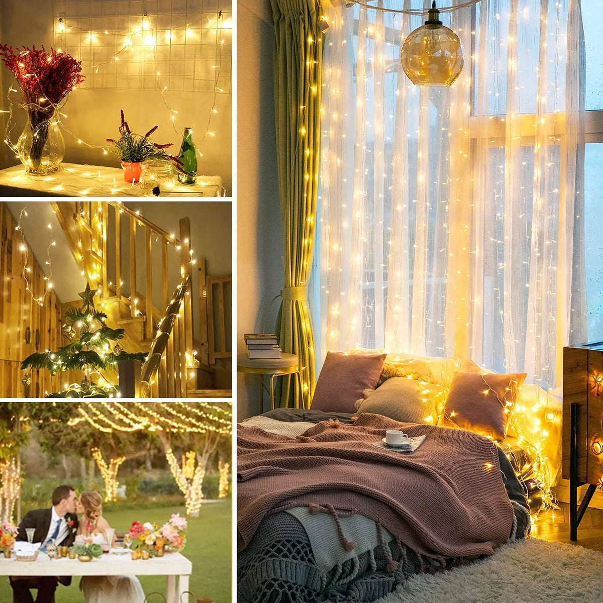 Warm White Festoon LED String Lights 50M (164ft) Plug-In – Indoor Outdoor Connectable Garland, Steady-On Christmas & Party Decor