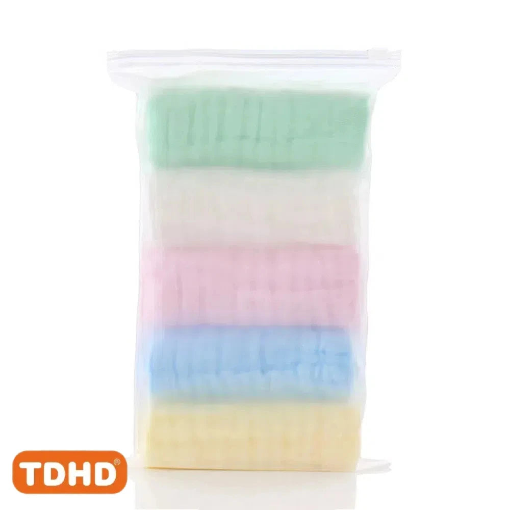 5-Pack Baby Cotton Gauze Burp Cloths, 6-Layer Absorbent Saliva Towels, Solid & Cartoon Prints, Unisex Newborn