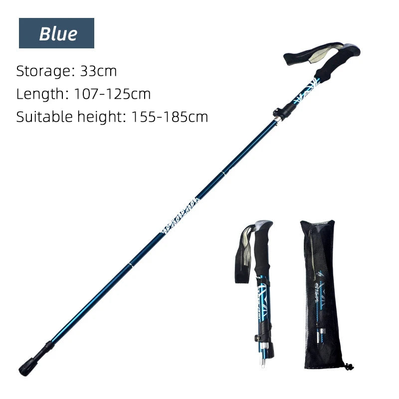 51 in (130 cm) 5-Section Foldable Telescopic Trekking Pole Carbon Steel Hiking Stick Portable Walking Cane for Camping Nordic Walking Seniors