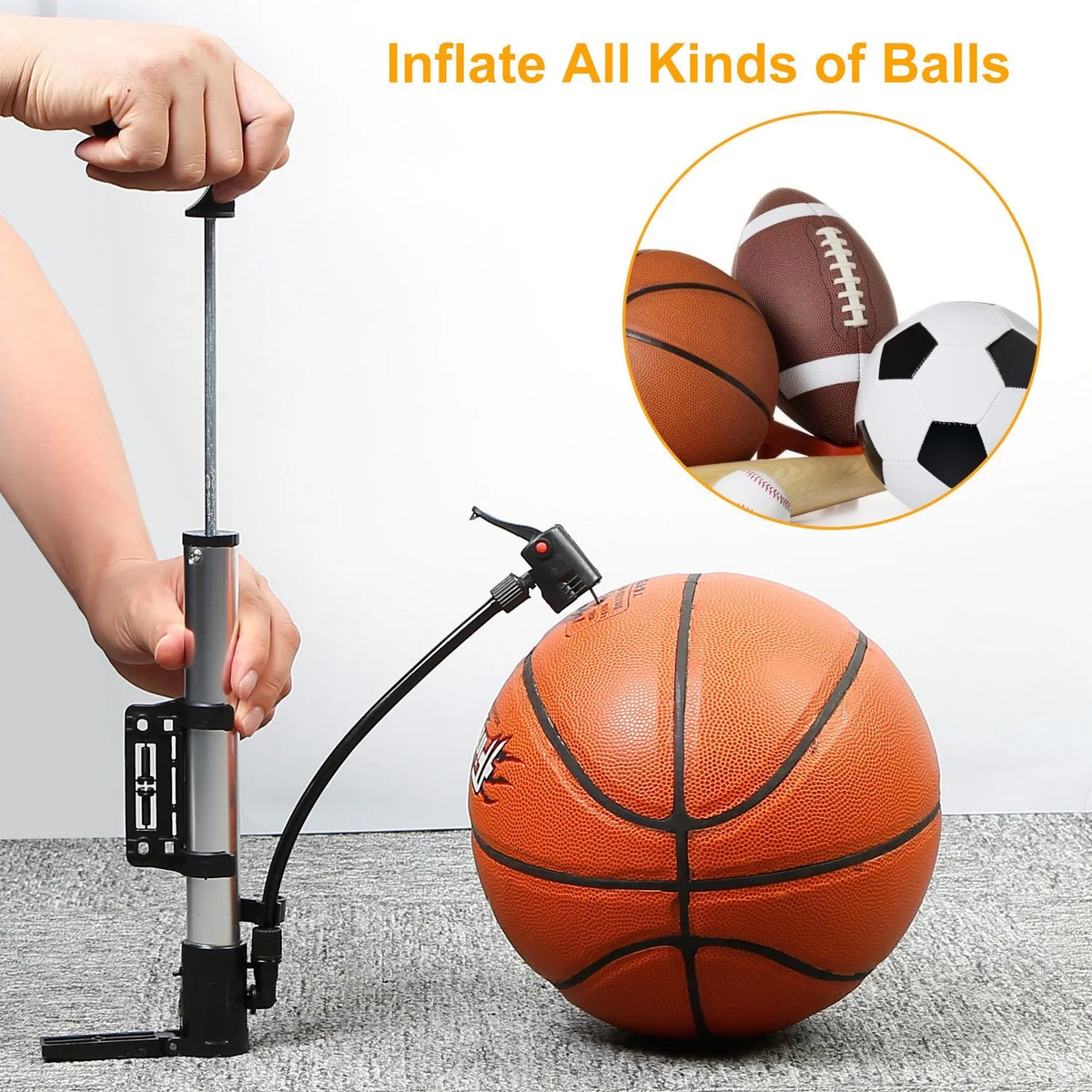 1-Pack Portable Mini Bike Pump with Mount Bracket - Compact Hand Inflator for Mountain & Road Bikes, Strollers and Sports Balls