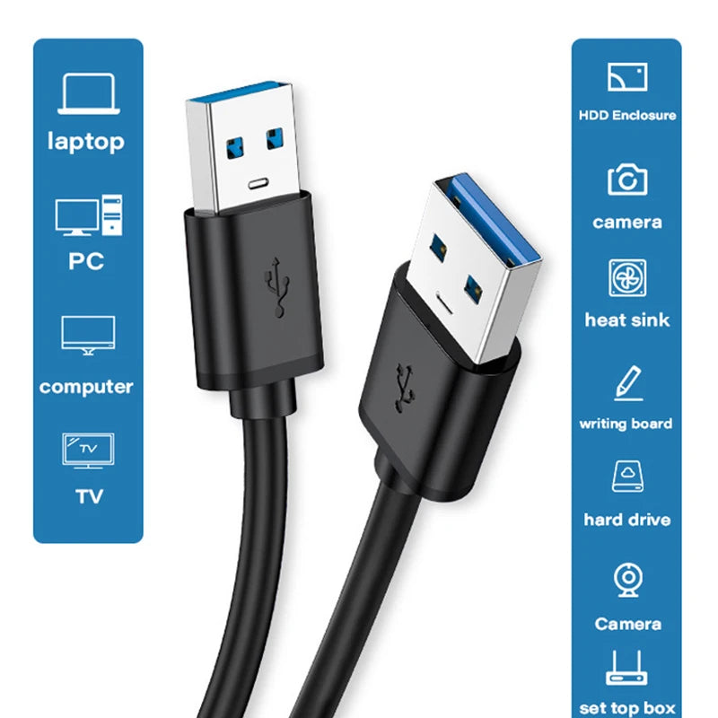 USB 3.0 Male-to-Male Cable 5Gbps High-Speed Data Cable for Computer, Laptop, External Hard Drive, TV