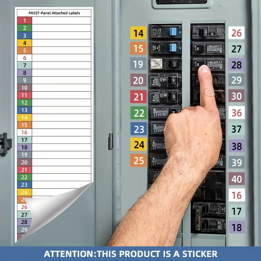 Circuit Breaker Label Kit with Marking Panel — Handwritten Electrical Panel Stickers (1–10, N, T, R, S)