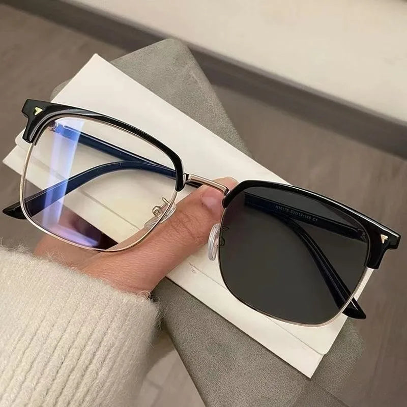 Photochromic Blue Light Blocking Computer Glasses – Square Metal Frame, Unisex, Replaceable Lenses